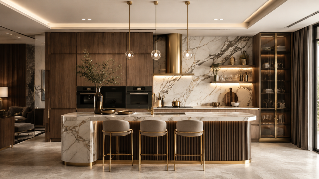 Thiết kế phòng bếp Modern Luxury: vật liệu và bố cục tạo nên sự đẳng cấp